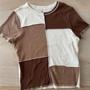 Hollister Patchwork Brown and Cream Baby Tee